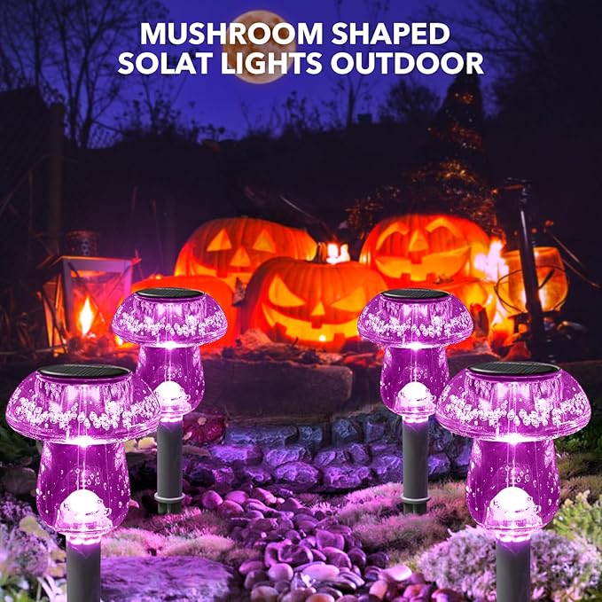 Solar Lights Outdoor, 8 Pack Mushroom Lights Outside Waterproof, Solar Powered LED Lighting for Garden, Yard, Landscape, Path, Pathway, Lawn, Walkway, Driveway, Backyard Halloween Decor (Purple) SolarOutdoorLights