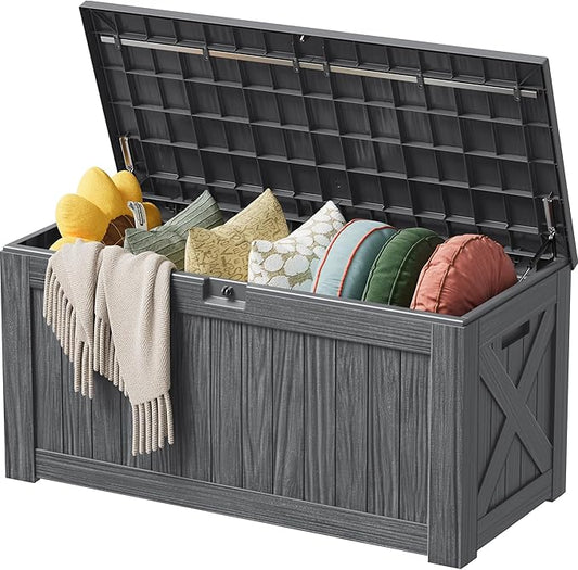 Devoko 125 Gallon Outdoor Storage Box, Waterproof Resin Deck Box for Patio Furniture, Lockable Container for Garden Cushions & Pool Supplies (Gray, 125 Gallon) DEVOKO
