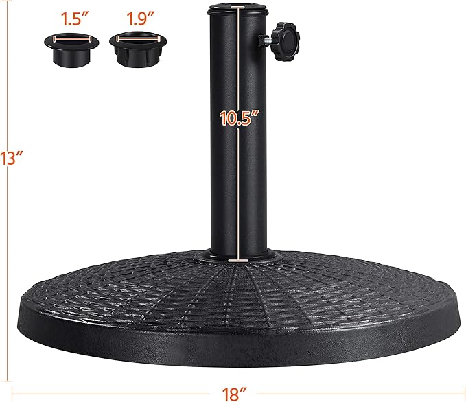 Yaheetech 22 lbs Heavy Duty Outdoor Umbrella Base 18" Round Patio Umbrella Stand Market Umbrella Base for Garden & Lawn, Black Yaheetech