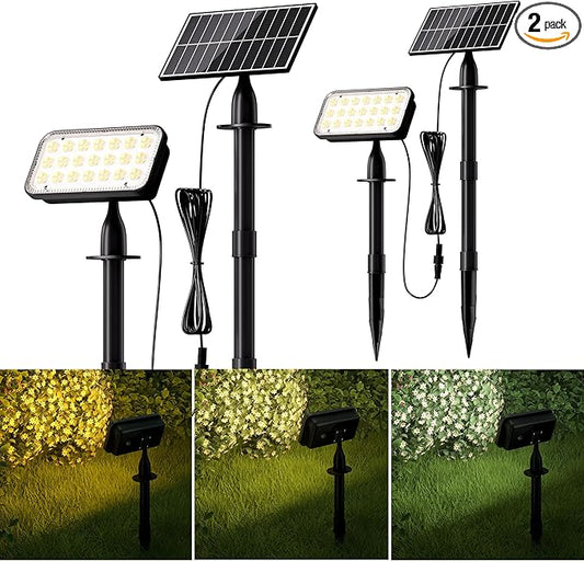 JACKYLED Solar Lights Outdoor Waterproof, Solar Tree Lights Outdoor with 10ft Cord, 3 Colors & 5 Modes, Bright Solar Lights for Outside, Garden, Pathway, Fence, 2-Pack JACKYLED