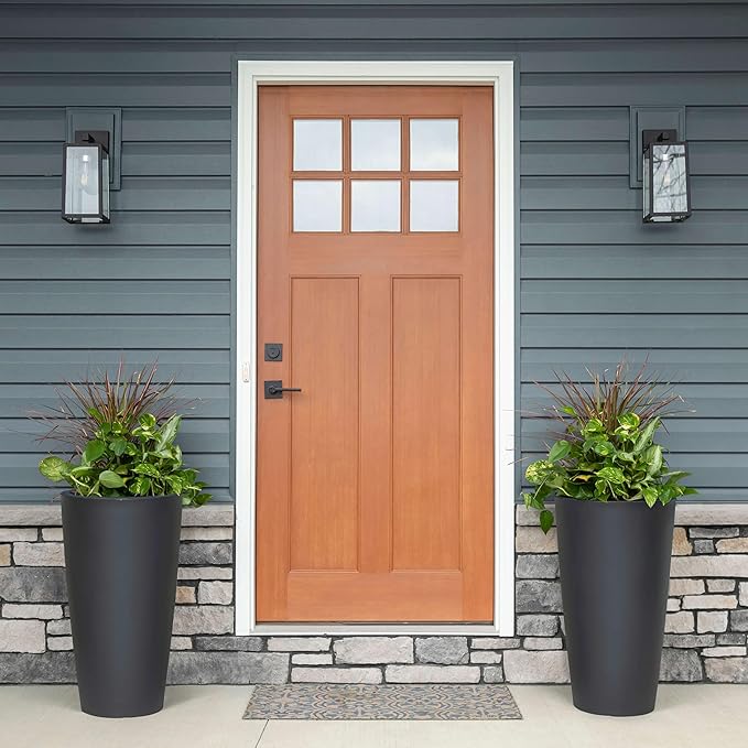 Step2 Tremont Tall Round Tapered Planter, 28" Tall, Indoor/Outdoor Plants, Efficient Drainage, Durable Resin, Onyx Black Step2