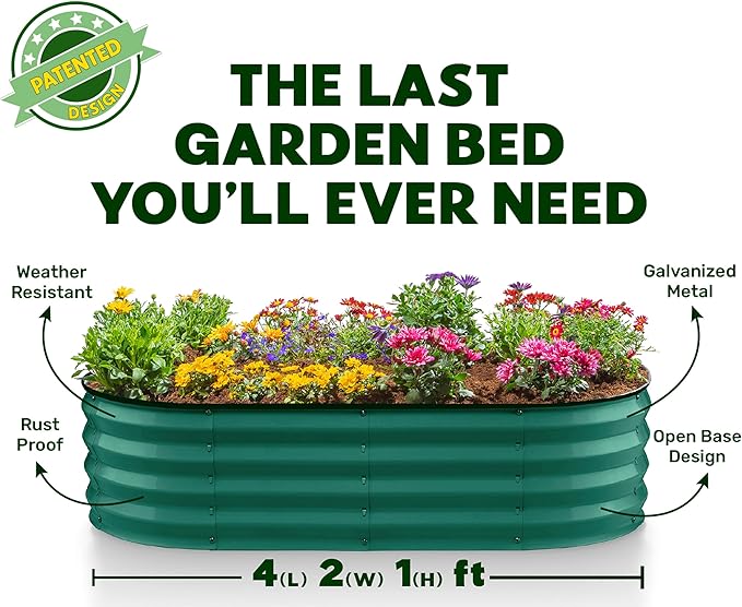 Plant & Plot Galvanized Raised Garden Beds Outdoor // 4×2×1 ft (2-Pack) Planter Raised Beds for Gardening, Vegetables, Flowers // Large Metal Garden Box (Dark Green) // Patented Tool-Free Design PlantPlot