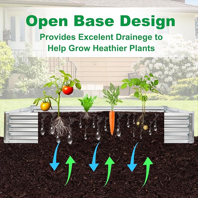 JERIA 6×3×1ft Raised Garden Bed with Support Rods,Galvanized Raised Garden Bed Kit Outdoor Metal Gardening Planter Box for Vegetable, Fruits, Flower JERIA
