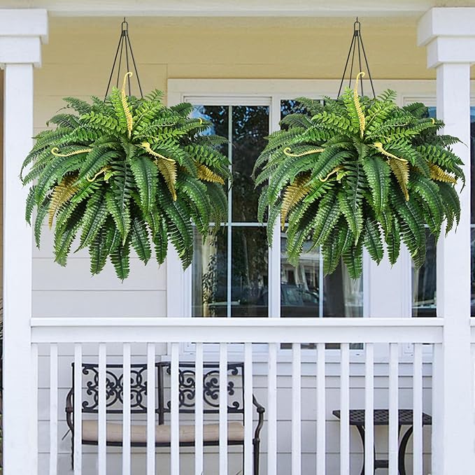 MARTINE MALL 48 inch Fake Ferns Artificial Ferns for Outdoors Look Real, 88 Branches Large Faux Boston Fern for Outdoor Planter Realistic UV Resistant Hanging Artificial Fake Plants for Porch Patio MARTINEMALL