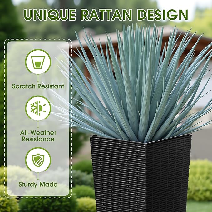 Devoko Resin Tall Planters for Outdoor Plants Set of 2, Large Taper Outdoor Planter Pots with 4 Drainage Holes, Flower Pots Modern Decor for Porch, Patio, Backyard, Home Garden (Black, 24") DEVOKO
