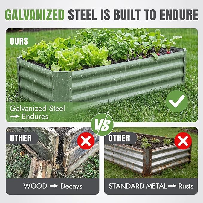 INNO STAGE 2 Pcs 4×2×1ft Galvanized Raised Garden Bed Kit, Galvanized Planter Raised Garden Boxes Outdoor, Large Metal Raised Garden Beds for Vegetables, Flowers, Herbs, and Succulents, OliverGreen INNOSTAGE