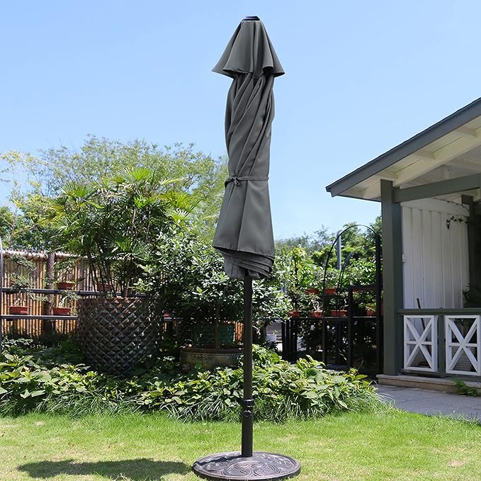 Sunnyglade 9' Patio Umbrella Outdoor Table Umbrella with 8 Sturdy Ribs (Grey) Sunnyglade