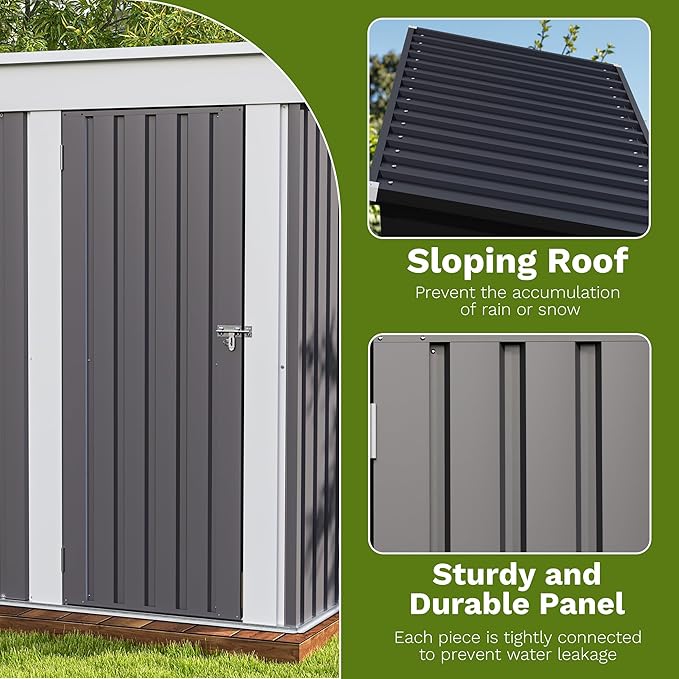 Patiowell 5x3 FT Outdoor Storage Shed, Garden Tool Shed with Sloping Roof and Lockable Door, Metal Shed for Backyard Garden Patio Lawn, Gray Patiowell