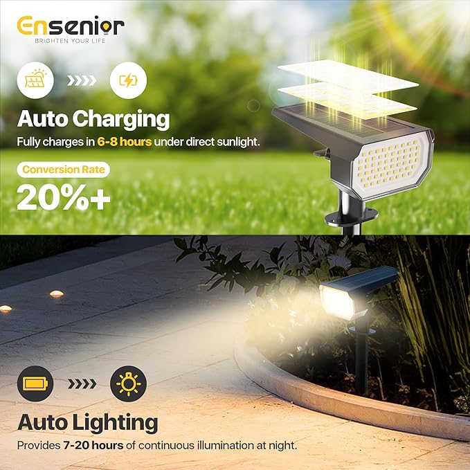 Ensenior Solar Spotlights Outdoor, 56 LEDs Brightness Adjustable 3000K LED Solar Garden Lights, Halloween Christmas Landscape Lighting for Flag/Yard/Pathway, IP65 Waterproof - 4 Pack Ensenior