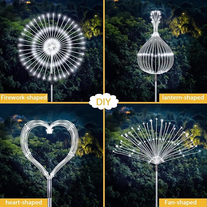 JJGoo Solar Firework Lights, 4 Pack 120 LEDs 2 Lighting Modes Solar Garden Lights Outdoor Waterproof for Yard Patio Walkway Pathway Party Wedding Christmas Decorative - White JJGoo