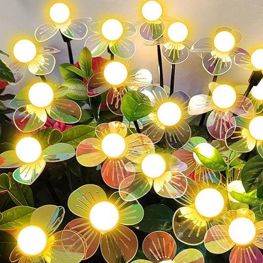 Solar Garden Lights Outdoor, New Upgraded 4-Pack Firefly Solar Lights with Iridescent Petals & Warm White Glow - Waterproof Wind-Swaying Decor for Yard, Patio NBQQ