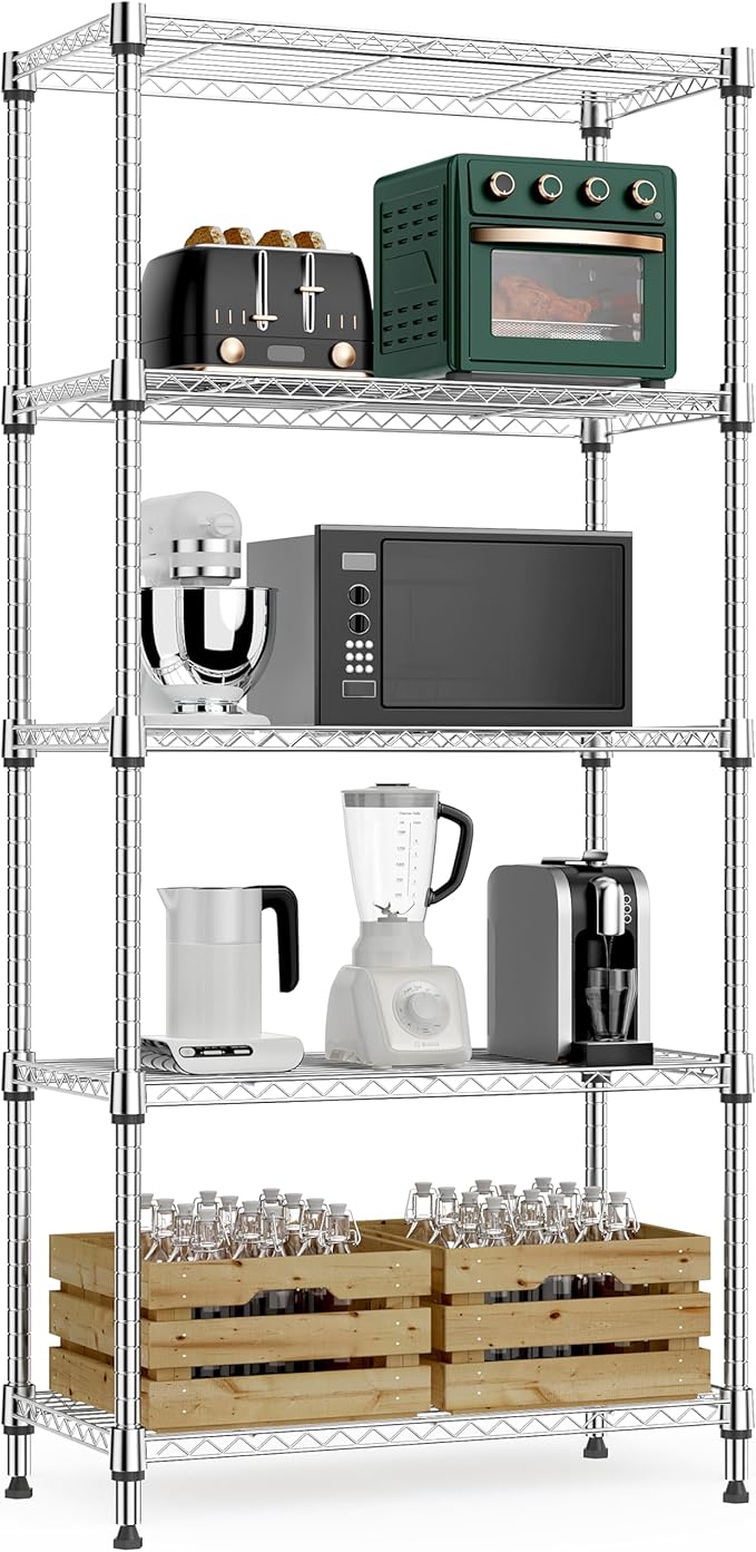 1250 lbs 5 Tier Shelf Metal Storage Shelves Wire Rack Closet Organizers for Garage Kitchen Bathroom Laundry Black 11.8" D x 23.6" W x 59.5" H MEIGAOPLASTICANDMETALHKCOLIMITED