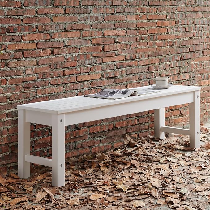 Psilvam Outdoor Bench, Two Person Poly Lumber Porch Bench, Weatherproof Garden Bench That Never Rot and Fade, Patio Bench Suit for Garden, Porch, and Park (2 pcs, White) PsilvamGardenFurniture