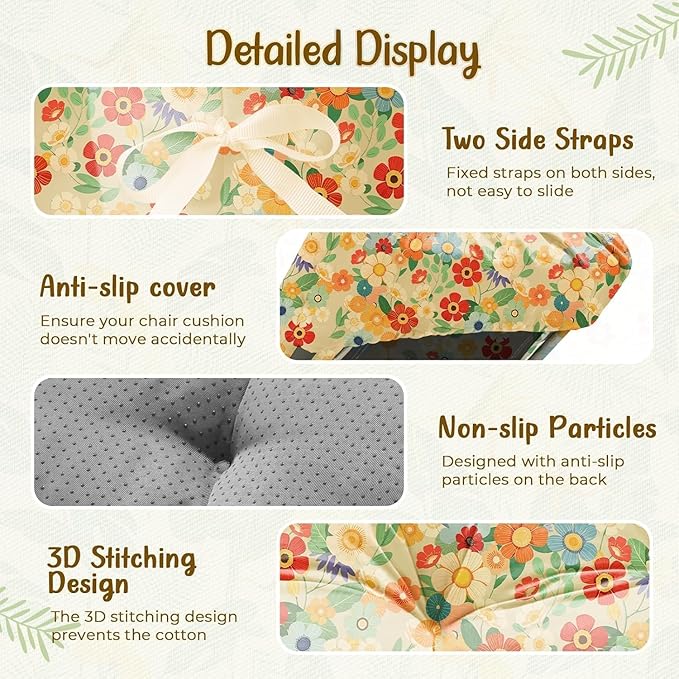 4 Pack Outdoor Chaise Lounge Chair Cushion 75.1 x 22.8 x 4.7 Inches 100% Waterproof Replacement Cotton Patio Pool Lounge Chair Cushion for Outdoor Furniture with Ties,Daisy Uthem
