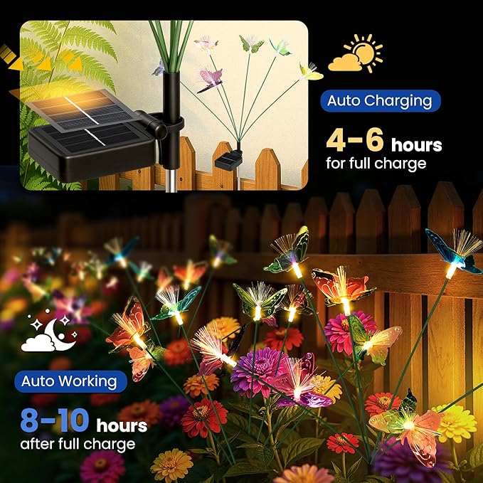 Solar Garden Lights,Swaying Butterfly Lights Outdoor Decorative,4pack Warm White LED Solar Lights for Outside Yard,Lawn,Patio,Pathway Decoration Gardening Gifts Suncket