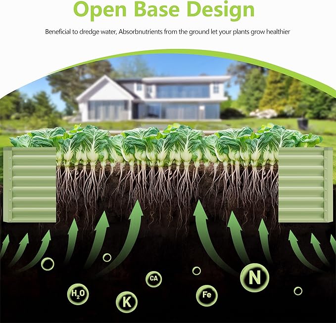 8x4x2FT Galvanized Raised Garden Bed,Galvanized Planter Boxes Outdoor, Large Metal Raised Garden Beds for Vegetables-Green AyenGuard