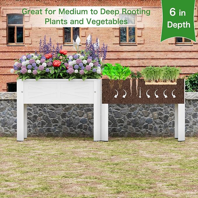 Elevated Metal Planter Box Stand Heavy Duty Raised Garden Bed for Vegetables Flowers Herbs Indoor Outdoor Use, Cream PROXRACER
