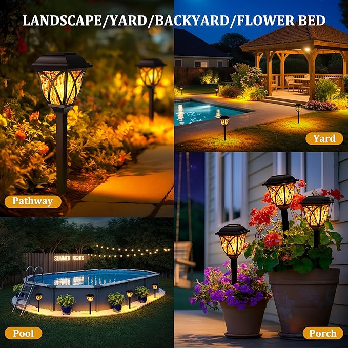 GIGALUMI Solar Lights Outdoor Waterproof, 6 Pack Flickering Flame LED Lights, Garden Decor for Yard, Patio, Landscape, Planter, Walkway GIGALUMI