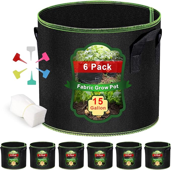 Grow Bags-15 Gallon, Garden Plant Bags with Handles, Thickened Nonwoven Fabric Aeration Planting Pots, Vegetable Gardening Fabric pots with Plant Tags & Seedling Bags(6Pack Potato Grow Bags) Createagardenyoulove
