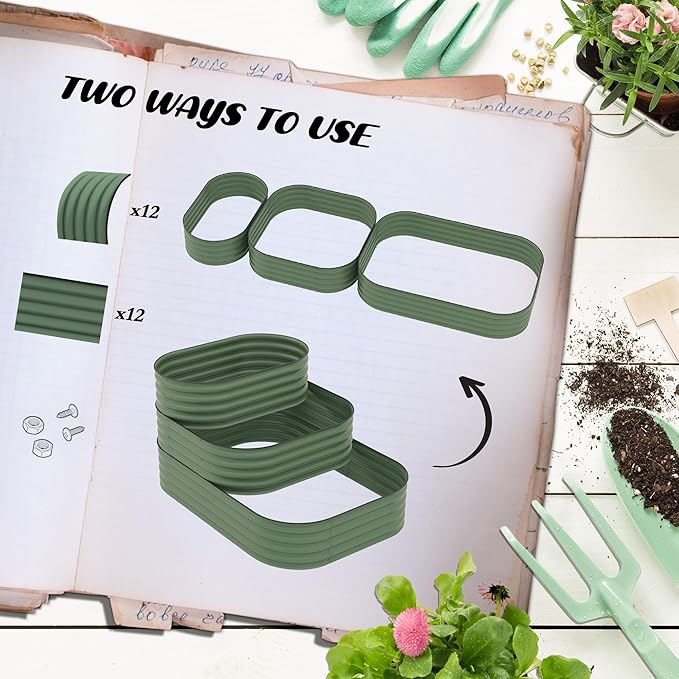 Outsunny 3-Tier Galvanized Steel Raised Garden Bed Kit, 62.25" x 43" x 32.25", 3 Combining Planter Boxes with Rubber Strip Edging, Open Bottom for Backyard, Garden, Patio, Green Outsunny