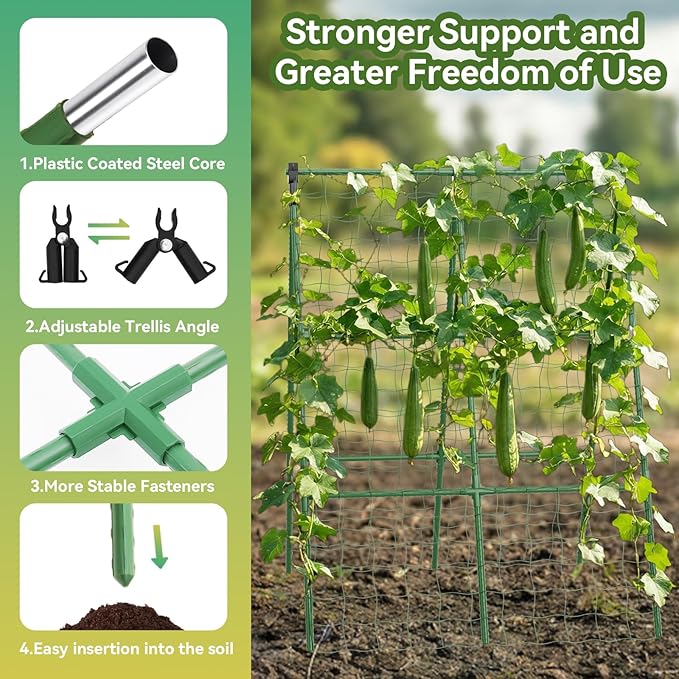 2 Pack Cucumber Trellis, 34"×48" Garden Trellis for Climbing Plants Outdoor, A-Frame Vegetable Trellis for Raised Bed, Support for Tomatoes, Squash, Zucchini, Vegetables & Flowers Lazzmonk