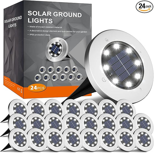 INCX 4.6 inch Solar Lights Outdoor Waterproof, 24 Pack Solar Light for Outside, Garden Lights Landscape Lighting for Patio Pathway Lawn Yard Deck Driveway Walkway, Cold White INCX