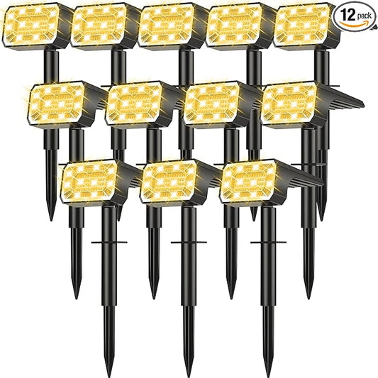 Solar Spot Lights Outdoor Waterproof IP65, [12 Pack/100 LED/4 Modes] Solar Landscape Spotlights, Auto On/Off High Lumens Spot Lights for Outside Yard Garden Pathway(Warm White) NACINIC