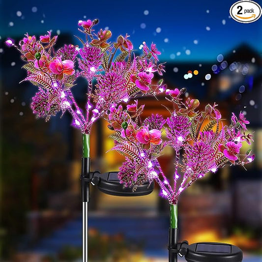 Neporal Garden Solar Lights Outdoor Waterproof IP65, 2PK Phalaenopsis Solar Flowers Solar Garden Lights Waterproof for Patio Decor, Yard Decor,Gardening Gifts for Women Neporal