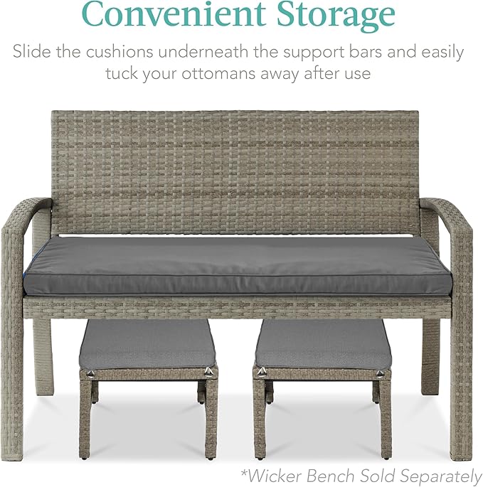 Best Choice Products Set of 2 Wicker Ottomans, Multipurpose Outdoor Furniture for Patio, Backyard, Additional Seating, Footrest, Side Table w/Removable Cushions, Steel Frame - Cement Gray/Taupe BestChoiceProducts