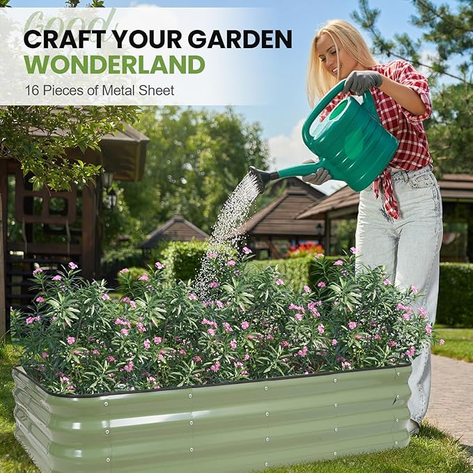 G GOOD GAIN 4-in-1 Adjustable Raised Garden Bed Kit | Galvanized Planter Boxes for Vegetables, Flowers | 12" Tall, Multiple Sizes (5x3x1ft, 4x4x1ft, 6x2x1ft, 7x1x1ft) | Outdoor Metal Raised Bed, Green GGOODGAIN