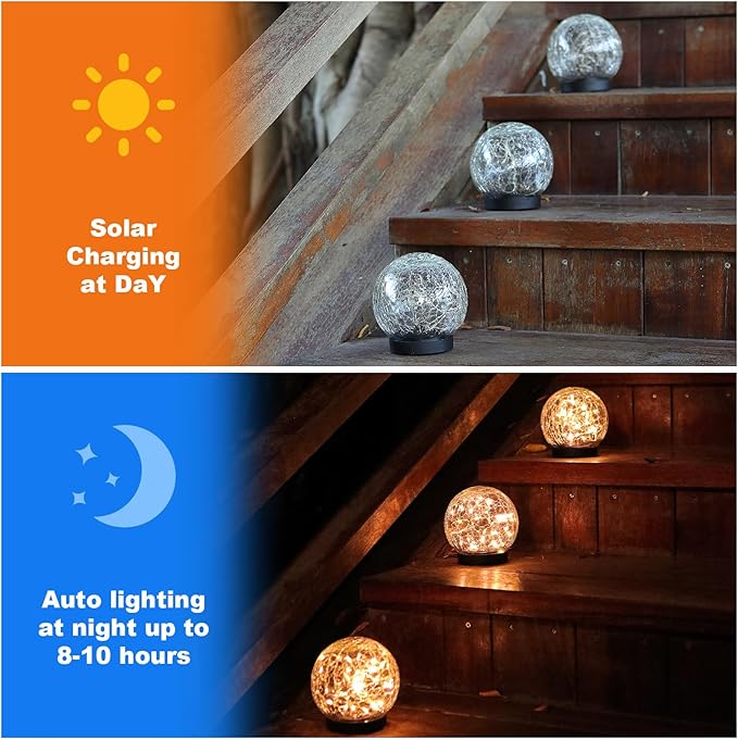 Solar Globe Lights Outdoor Waterproof-Solar Balls-Solar Garden Lights-Orbs for Outside 2 Pack Cracked Glass Ball for Lawn Patio Yard Backyard Decorations MLKNK