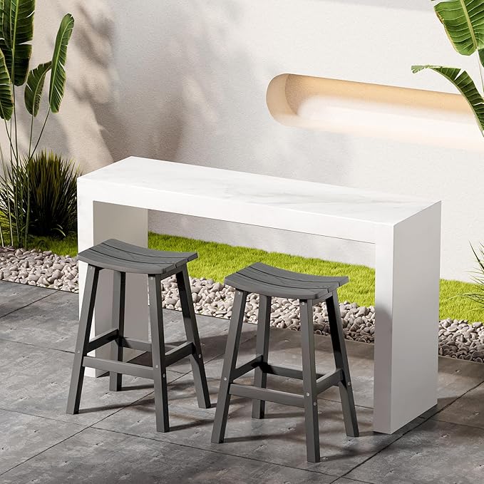 All-Weather Bar Stools Set of 2, 28" Height Outdoor Bar Stools, Never Rot or Fade, for Bar, Kitchen Counter, Deck, and Patio, Grey Stoog
