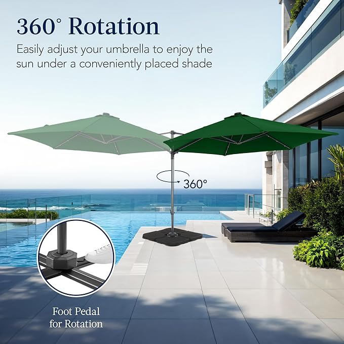 Best Choice Products 10ft Solar LED Offset Cantilever Hanging Market Patio Umbrella, Smooth 360° Rotation, 8 Sturdy Ribs, Easy Adjustment - Green BestChoiceProducts