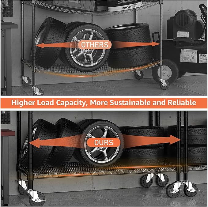 53" W Storage Shelves 1760LBS 4 Tier Metal Shelving Unit with Wheels Heavy Duty Garage Shelving Adjustable Wire Shelves for Pantry,Kitchen,Garage,Basement,Black 23.6" D x 53.2" W x 73.6" H MEIGAOPLASTICANDMETALHKCOLIMITED