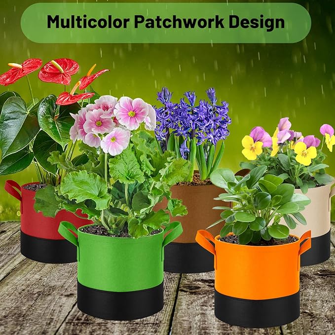 3 Gallon Fabric Grow Bags 5-Pack, 350G Heavy Duty Nonwoven Plant Pots with Handles, Breathable Root Pruning Containers for Vegetables Flowers Indoor Outdoor Gardening Fhyisble