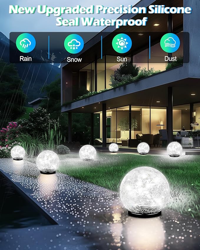 Coroor Garden Solar Ball Lights Outdoor Waterproof, 80 LED Cracked Glass Globe Ground Lights for Path Yard Patio Lawn, Outdoor Decoration Landscape White (2 Pack 5.9'') Coroor