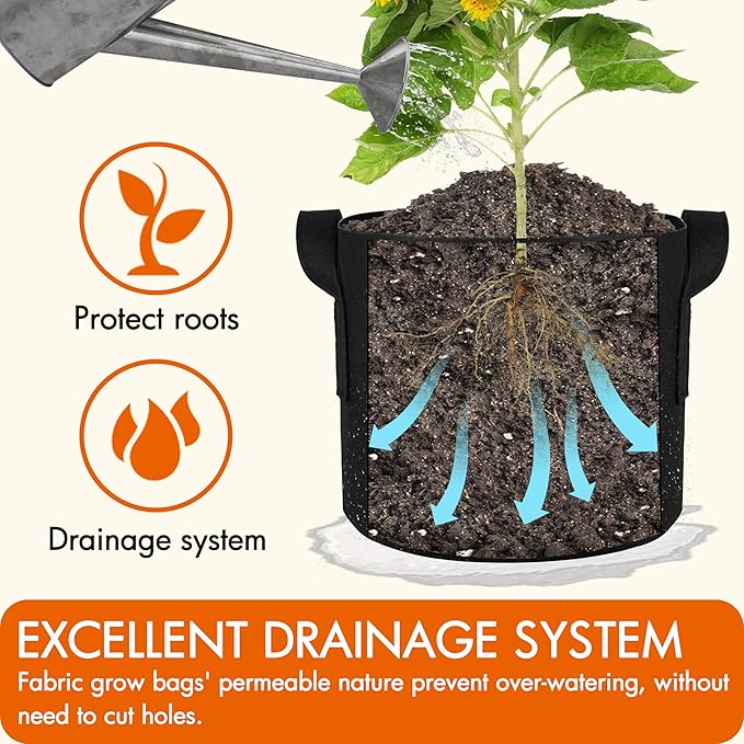 Gardzen 10-Pack 2 Gallon Grow Bags, Aeration Fabric Pots with Handles, Heavy Duty Cloth Pots for Plants Gardzen