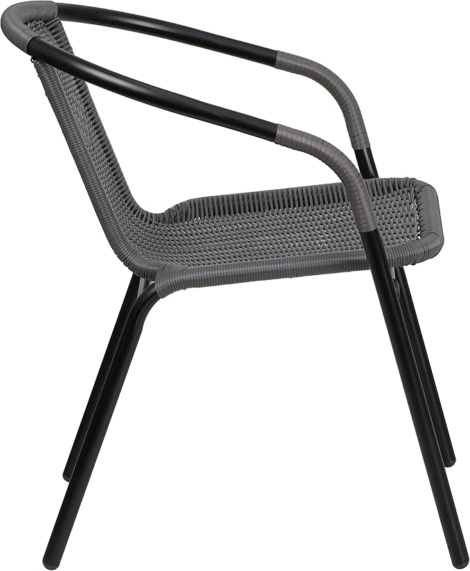 Flash Furniture Lila Modern Rattan Indoor/Outdoor Stackable Dining Chairs, Stacking Rattan Bistro Chairs for Patio or Restaurant, Set of 4, Gray FlashFurniture