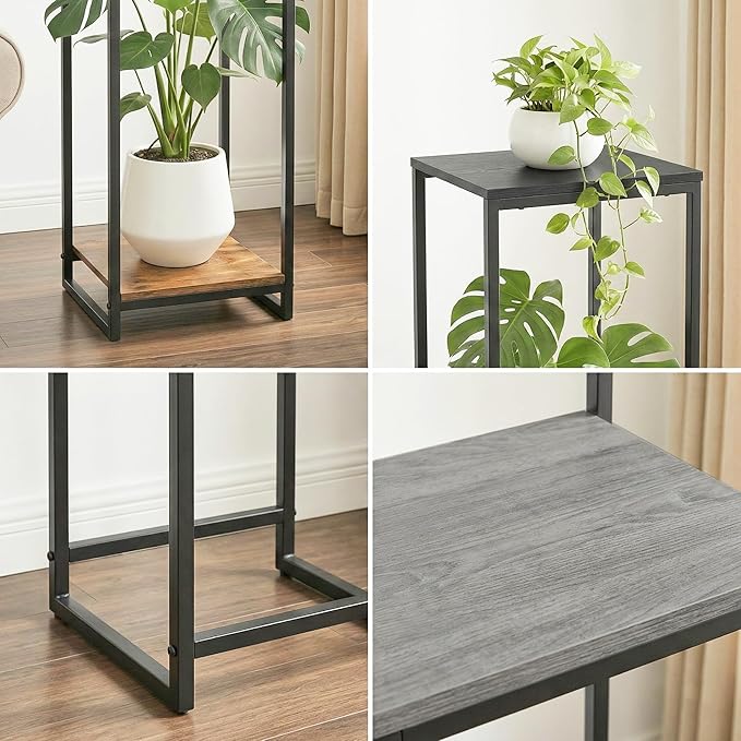 34" Tall Plant Stand Indoor, 2-Tier Modern Plant Shelf, Corner Flower Pot Holder Organizer for Living Room Balcony Patio Garden (Black) GreenLivingSpaces