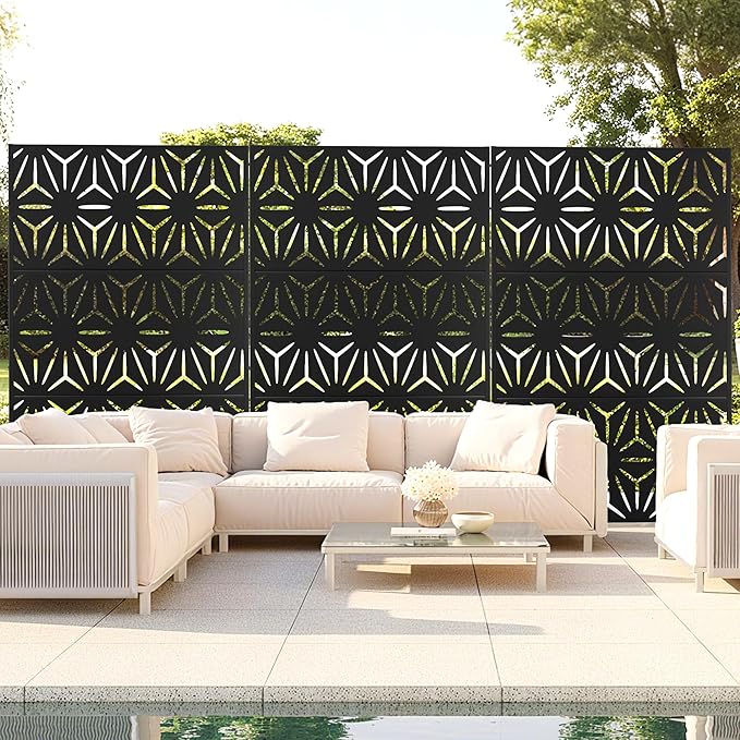 Outdoor Privacy Screen,72" H×47" W Metal Privacy Screen, Freestanding Privacy Fence Panels for Patio FENCY