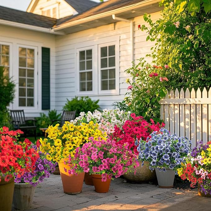 Artificial Fake Flowers for Outdoor Spring Decoration, 16 Bundles Faux Silk Colorful Daisy UV Resistant Realistic for Outside Porch Patio Home Yard Garden Planters Pots Window Box (Rose Red) Grunyia