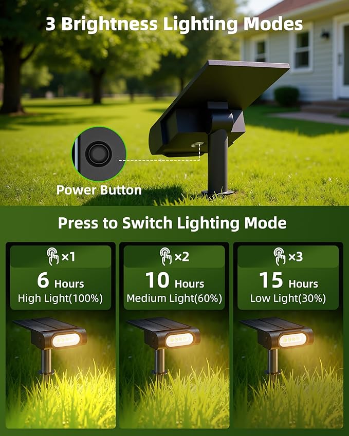 EZVALO Solar Spot Lights Outdoor IP67 Waterproof, Adjustable Solar Landscape Lights, 3 Lighting Modes Solar Spotlights for Outside Yard Garden Plant Trees Pathway Flag (Warm White-2Pack) EZVALO