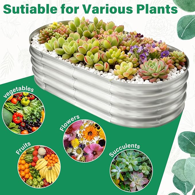 TATAANTY Galvanized Raised Garden Bed for Outdoor: 4X2X1ft Durable Metal Vegetable Plant Container Kit - Oval Planter Box for Gardening Flower Trough （2 Pack） TATAANTY