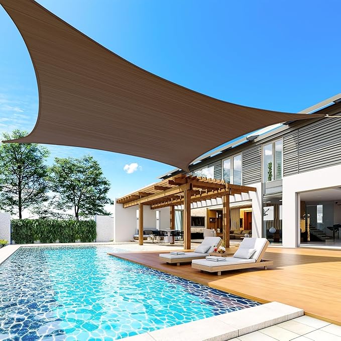 Quictent 20x16ft 185G HDPE Rectangle Sun Shade Sail Canopy 98% UV Block Outdoor Patio Garden with Hardware Kit (Brown) QUICTENT