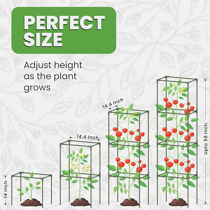 Tomato Cage Square - Large Trellis Stakes and Plant Support Structures for Vegetables and Climbing Plants - Tall Tomato Cages for Garden, Pots, Raised Garden Bed Outdoor Supplies (3 Pack - Up to 58") K-BRANDS