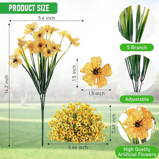 22 Bundles Artificial Flowers Outdoor, Faux Flowers UV Resistant with Plastic Plants, Faux Silk Flowers for Outdoors Outside Front Porch Hanging Planter Window Box Garden Decoration Powbrace