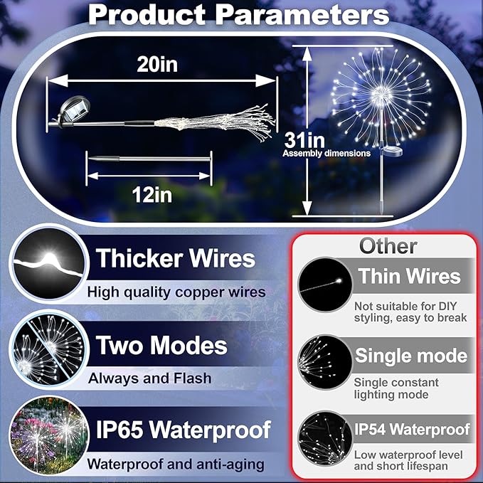 Anordsem Solar Garden Lights Outdoor: Fireworks Light Waterproof for Yard Outside - LED Starburst White Lighting Patio Path Decor 6 Pack - Gardening Gifts for Women Mom Homeowner Anordsem