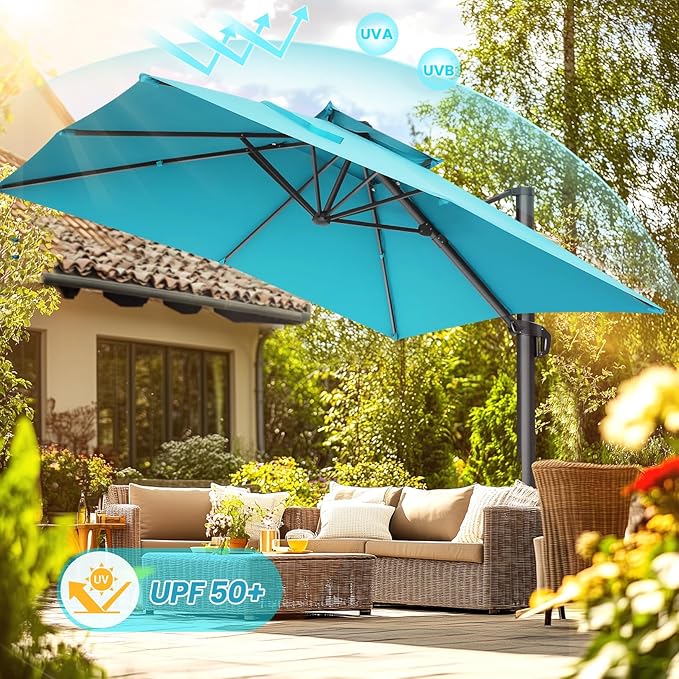 HOTEEL10x10ft Patio Umbrella Cantilever Umbrellas - Upgrade and Intensify - 360 Rotation and 5 Angles Adjustment - Aluminum Offset Pool Umbrella Outdoor Umbrellas for Patio Garden Pool HOTEEL