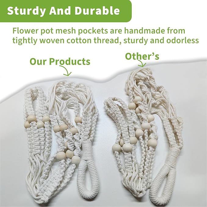 Macrame Plant Hanger Set of 2, 35 Inch Indoor Hanging Planter with 4 Hooks, Macrame Plant Hangers for Pots, No Tassels Boho Home Decor, Ivory (Pots Not Included) Wdmxszdq