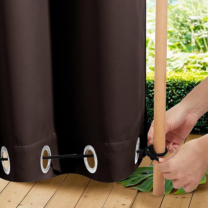 NICETOWN 2 Panels Weighted Outdoor Curtains for Patio Waterproof, Thermal Insulated Grommet & Back Tab on Top & Bottom Windproof Sun Blocking Draperies for Gazebo with Rope, Toffee Brown, W66 x L84 NICETOWN